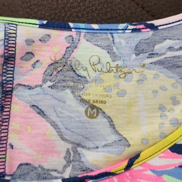 VEUC Sz M LP S/S Navy Pink Yellow Green Dress - Picture 11 of 11